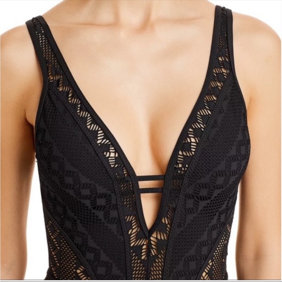 🔥BECCA🔥COLOR PLAY SHOW & TELL PLUNGE ONE PIECE SWIMSUIT BLACK XS/SMALL NWT - Picture 5 of 5